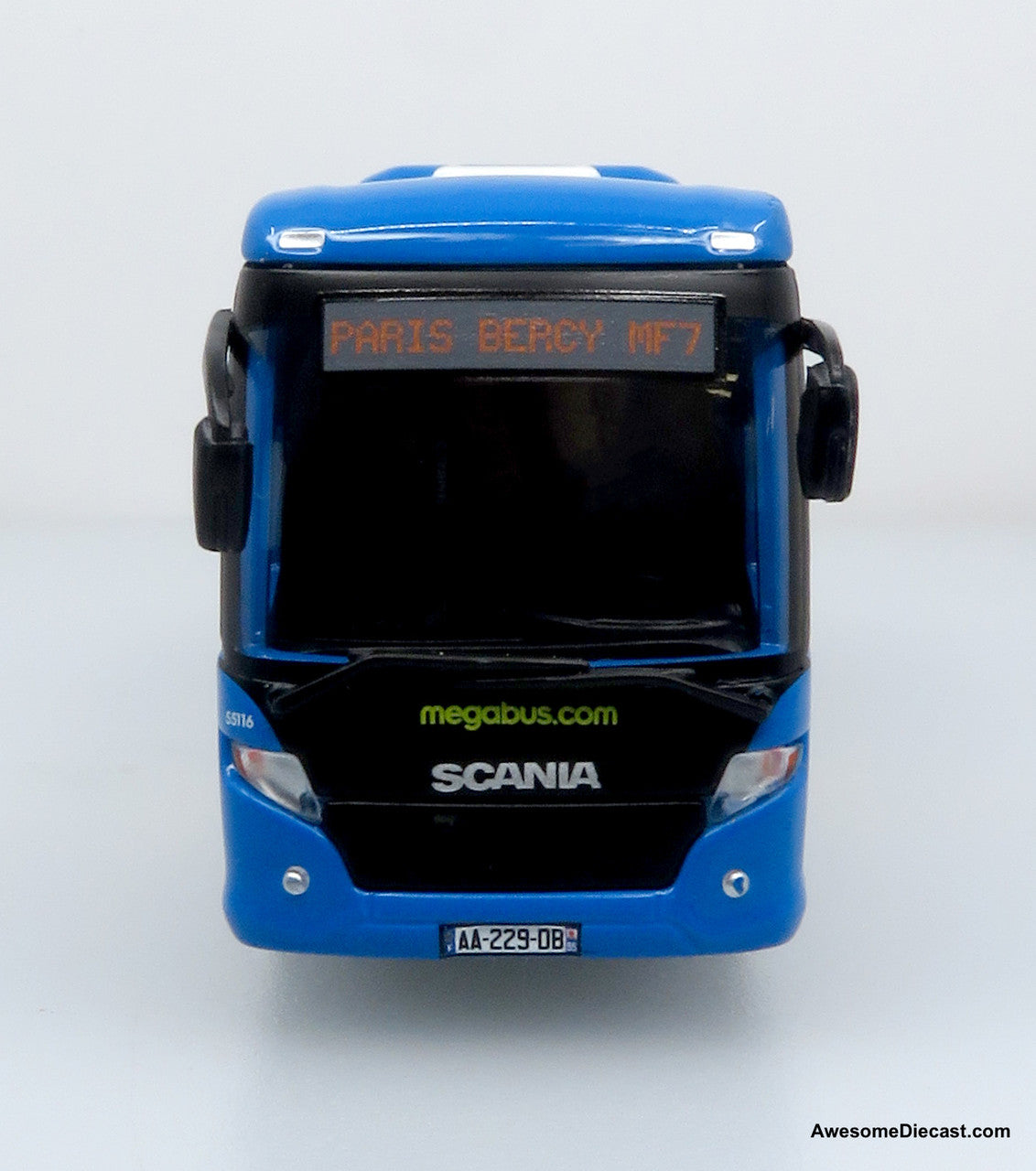2010s Scania Touring HD Coach - Megabus France (Blue/Yellow) 1:87 Diecast Bus by Iconic Replicas