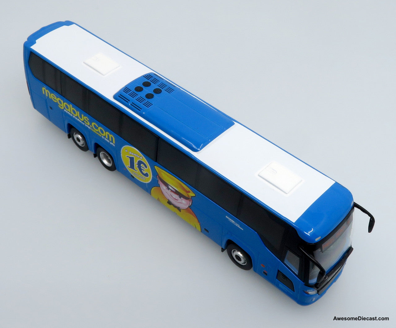 2010s Scania Touring HD Coach - Megabus France (Blue/Yellow) 1:87 Diecast Bus by Iconic Replicas