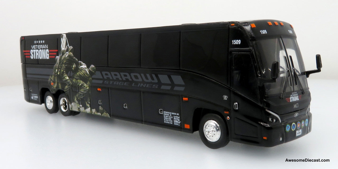 MCI J4500 Coach: Arrow Stage Lines / Veteran Strong 1:87 Diecast Model Bus by Iconic Replicas