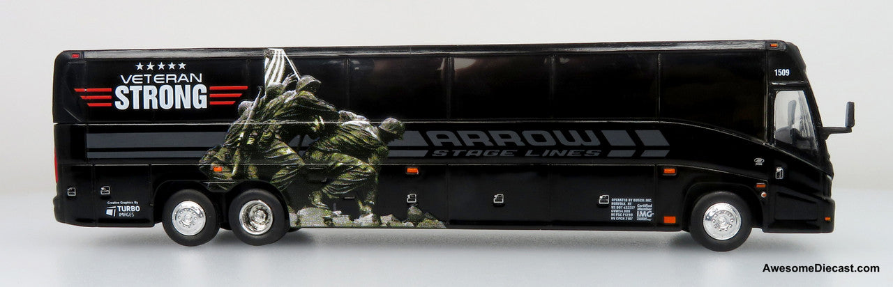 MCI J4500 Coach: Arrow Stage Lines / Veteran Strong 1:87 Diecast Model Bus by Iconic Replicas