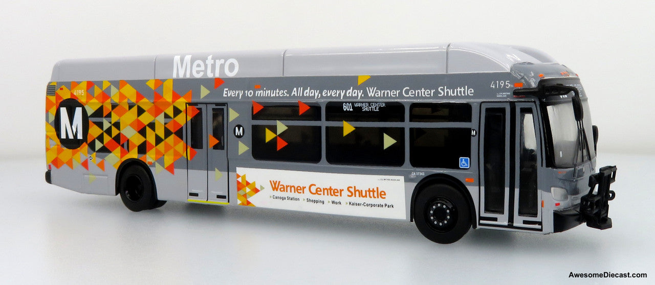 Last One!! NFI Xcelsior XN40 Transit Bus: Los Angeles Metro - Warner Center Shuttle (Gray/Orange/Yellow) 1:87 Diecast Model Bus by Iconic Replicas