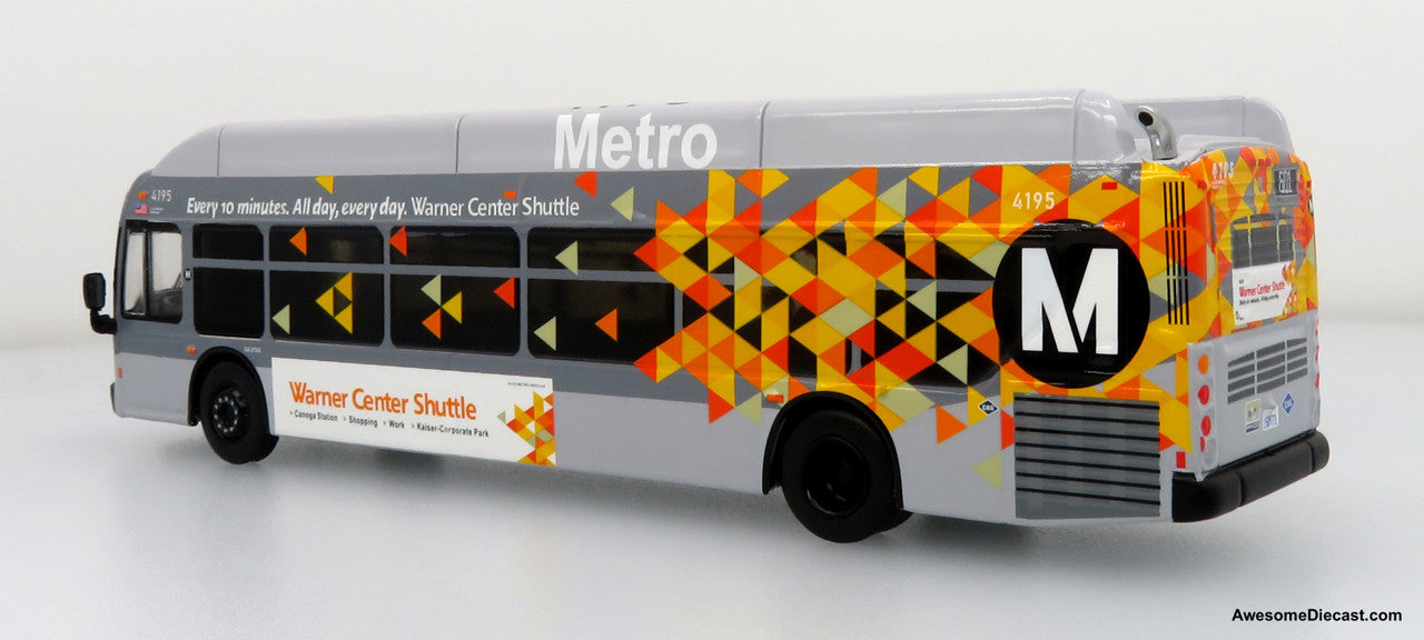 Last One!! NFI Xcelsior XN40 Transit Bus: Los Angeles Metro - Warner Center Shuttle (Gray/Orange/Yellow) 1:87 Diecast Model Bus by Iconic Replicas
