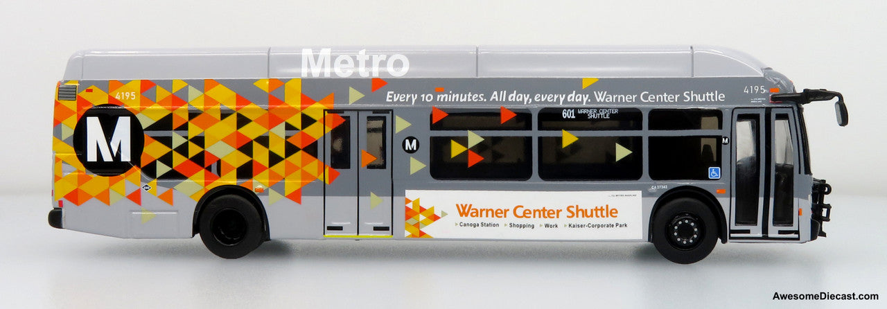 Last One!! NFI Xcelsior XN40 Transit Bus: Los Angeles Metro - Warner Center Shuttle (Gray/Orange/Yellow) 1:87 Diecast Model Bus by Iconic Replicas