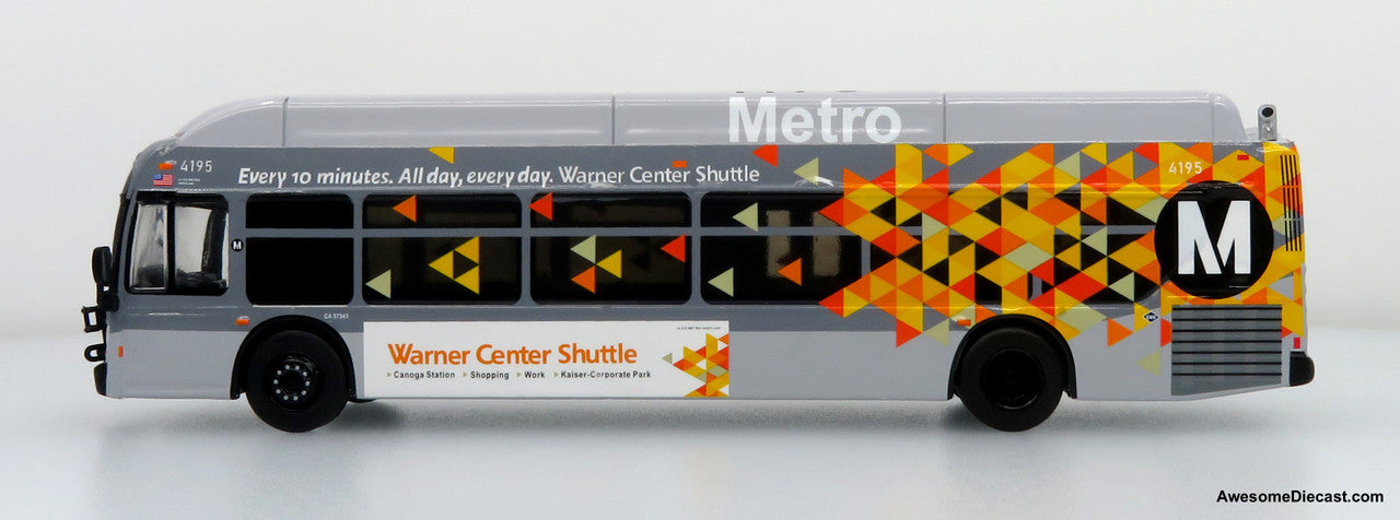 Last One!! NFI Xcelsior XN40 Transit Bus: Los Angeles Metro - Warner Center Shuttle (Gray/Orange/Yellow) 1:87 Diecast Model Bus by Iconic Replicas