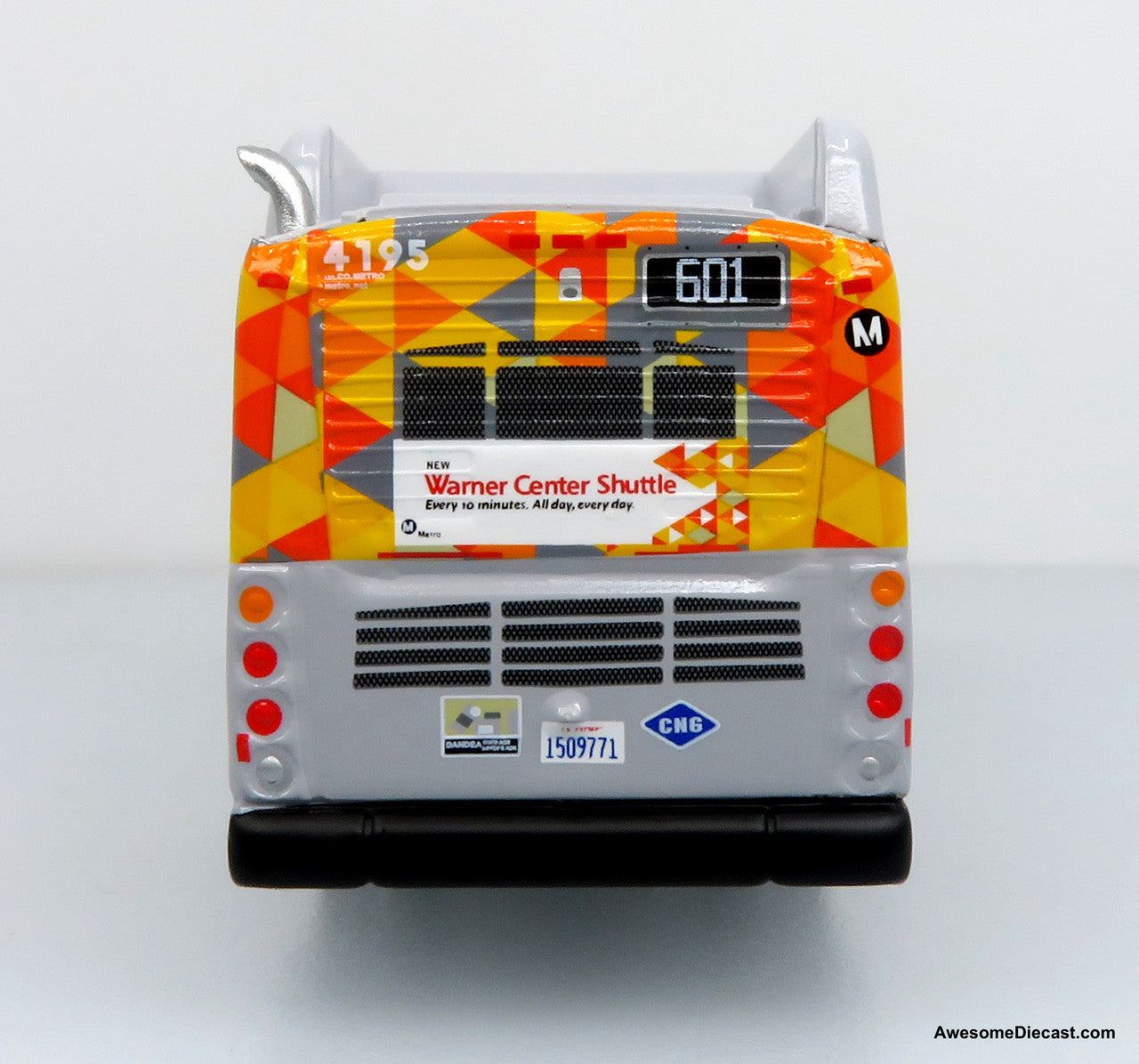 Last One!! NFI Xcelsior XN40 Transit Bus: Los Angeles Metro - Warner Center Shuttle (Gray/Orange/Yellow) 1:87 Diecast Model Bus by Iconic Replicas