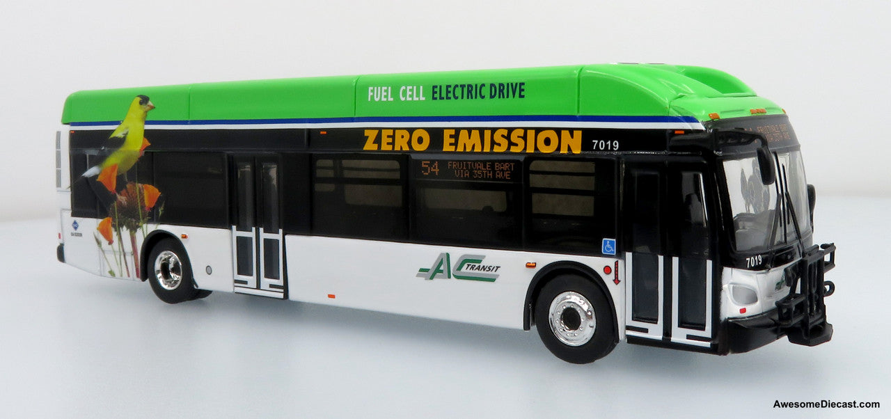 NFI Xcelsior CHARGE FC Transit Bus: AC Transit (Green/Black/White) 1:87 Diecast Model Bus by Iconic Replicas
