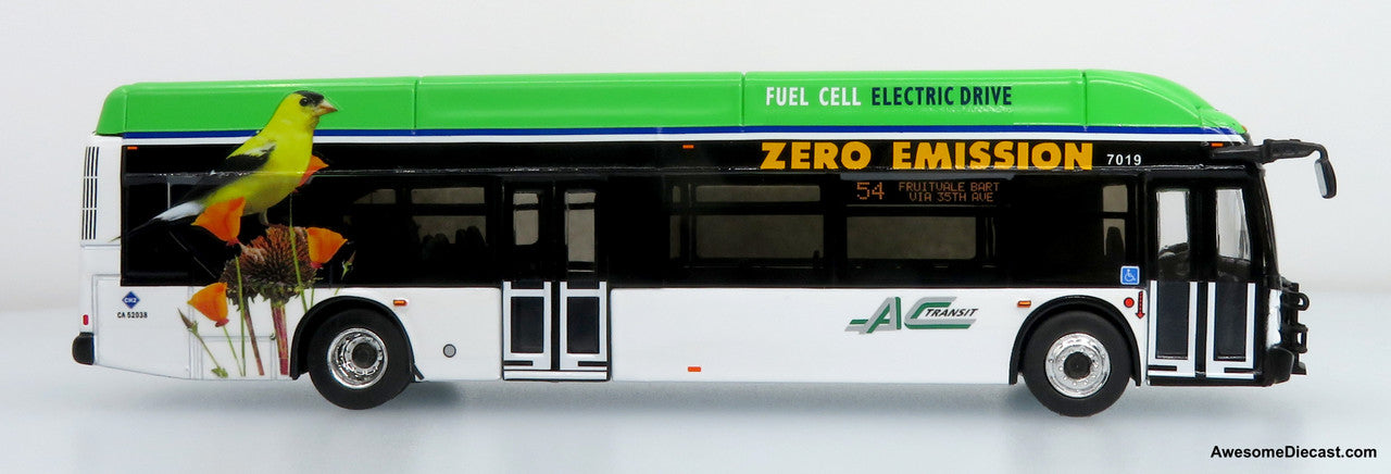 NFI Xcelsior CHARGE FC Transit Bus: AC Transit (Green/Black/White) 1:87 Diecast Model Bus by Iconic Replicas