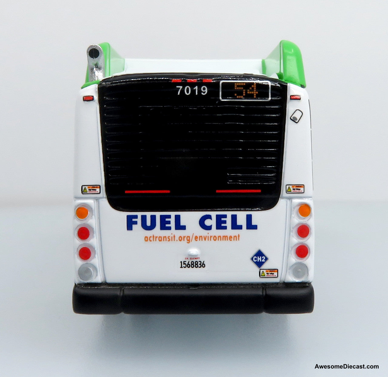 NFI Xcelsior CHARGE FC Transit Bus: AC Transit (Green/Black/White) 1:87 Diecast Model Bus by Iconic Replicas