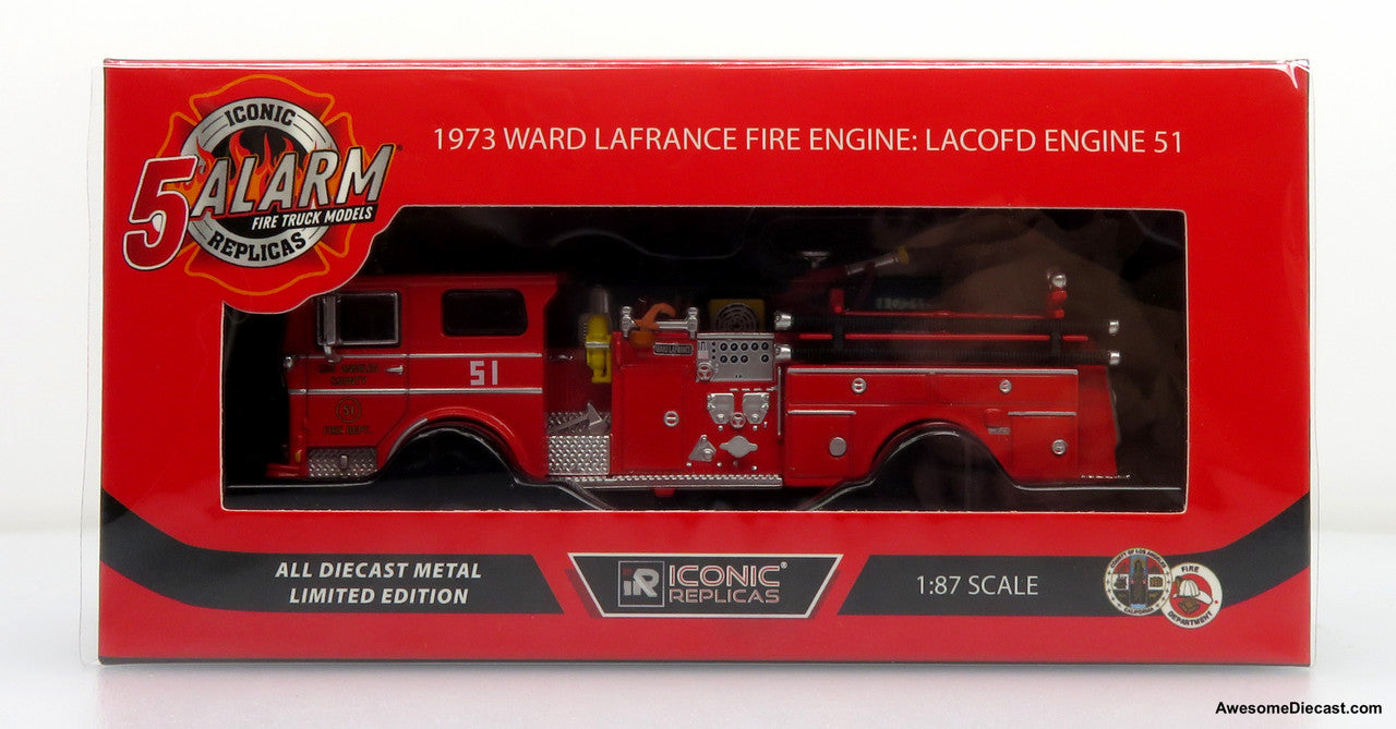 1973 Ward LaFrance Ambassador Fire Engine: LACOFD — Engine 51 1:87 Diecast Model Fire Truck by Iconic Replicas