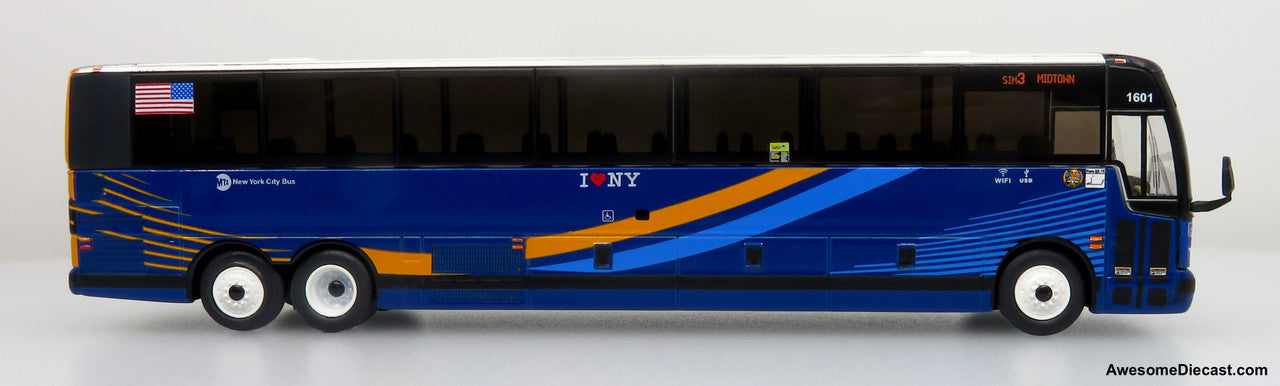 Prevost X3-45 Commuter Coach - MTA New York City (Blue/Yellow) 1:87 Diecast Model Bus by Iconic Replicas