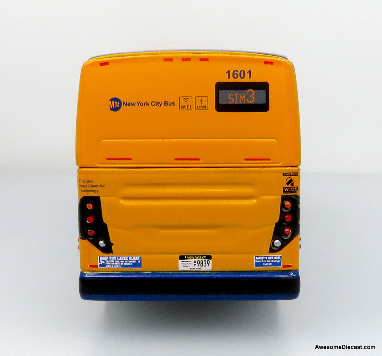 Prevost X3-45 Commuter Coach - MTA New York City (Blue/Yellow) 1:87 Diecast Model Bus by Iconic Replicas