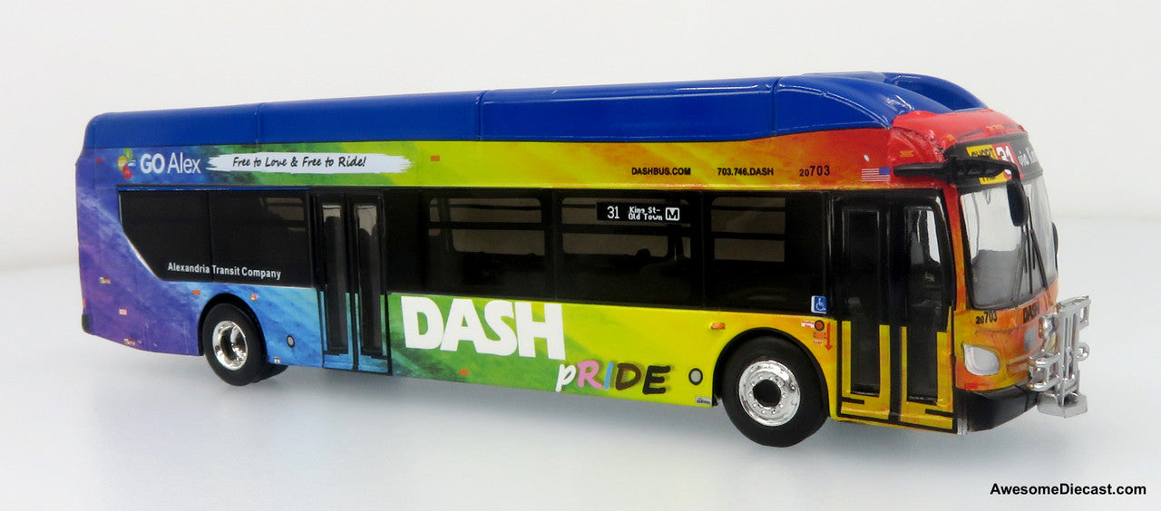 NFI Xcelsior XN40 Transit Bus: DASH Pride Livery 1:87 (HO) Diecast Model Bus by Iconic Replicas