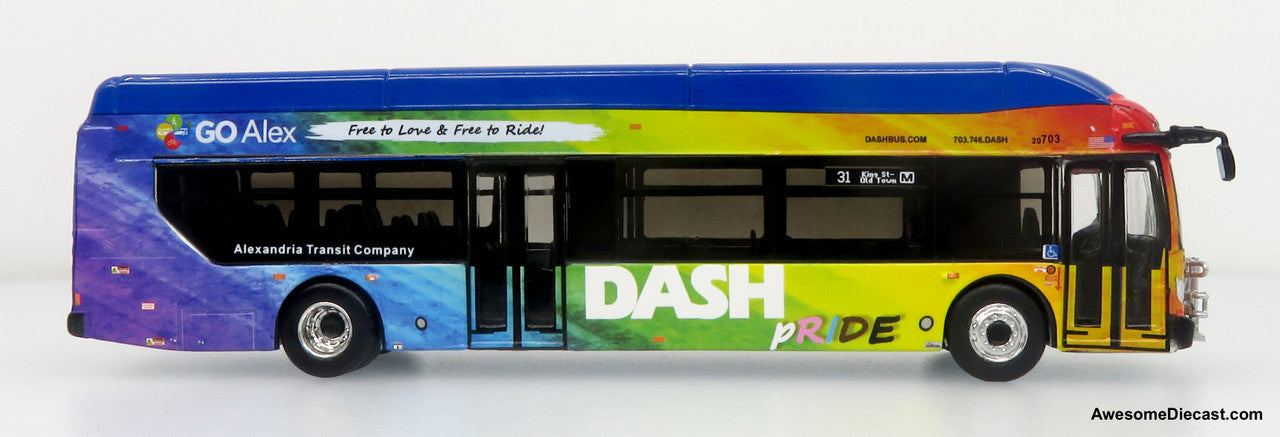 NFI Xcelsior XN40 Transit Bus: DASH Pride Livery 1:87 (HO) Diecast Model Bus by Iconic Replicas
