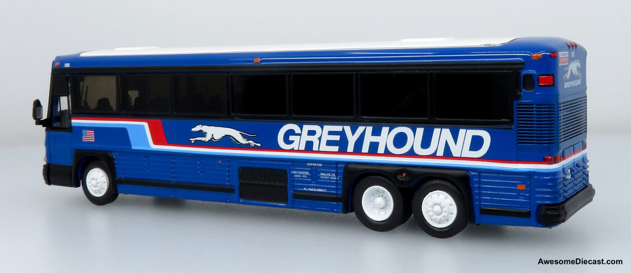 2001 MCI D4000 Coach: Greyhound Blue 1:87 (HO) Diecast Model Bus by Iconic Replicas