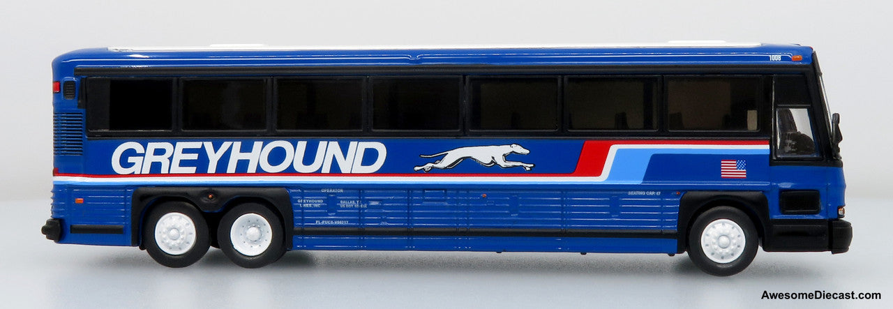 2001 MCI D4000 Coach: Greyhound Blue 1:87 (HO) Diecast Model Bus by Iconic Replicas