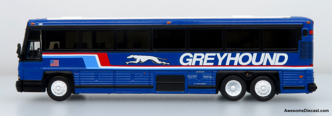 2001 MCI D4000 Coach: Greyhound Blue 1:87 (HO) Diecast Model Bus by Iconic Replicas