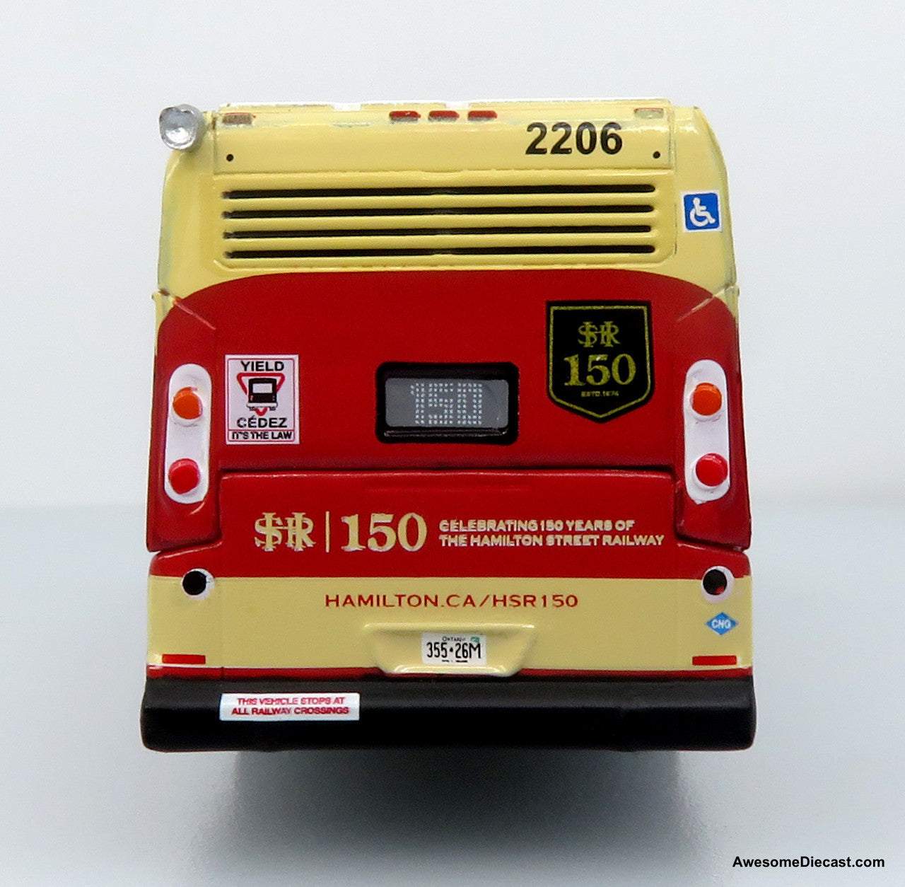 Last Few!! Nova Bus LFS HEV Transit Bus: Hamilton — 150th Anniversary 1:87 (HO) Diecast Model Bus by Iconic Replicas