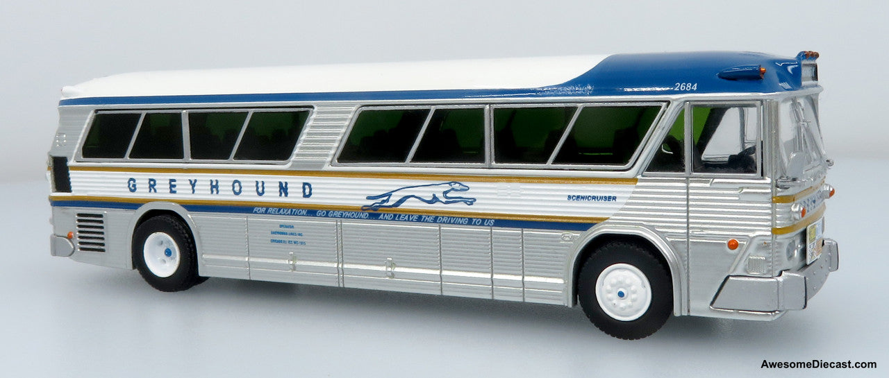 1964 MCI MC-5A Coach: Greyhound Golden Anniversary 1:87 (HO) Diecast Model Bus by Iconic Replicas