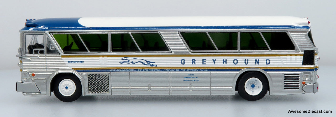 1964 MCI MC-5A Coach: Greyhound Golden Anniversary 1:87 (HO) Diecast Model Bus by Iconic Replicas