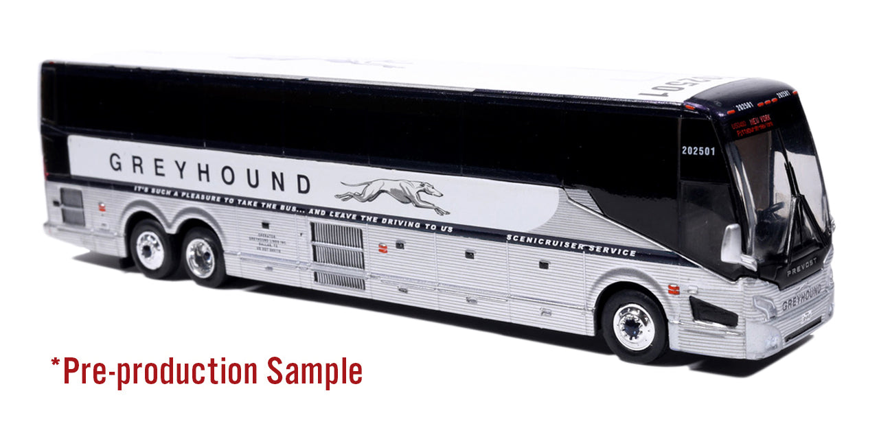 Prevost H3-45 Coach: Greyhound Scenicruiser Vintage Livery 1:87 (HO) Diecast Model Bus by Iconic Replicas