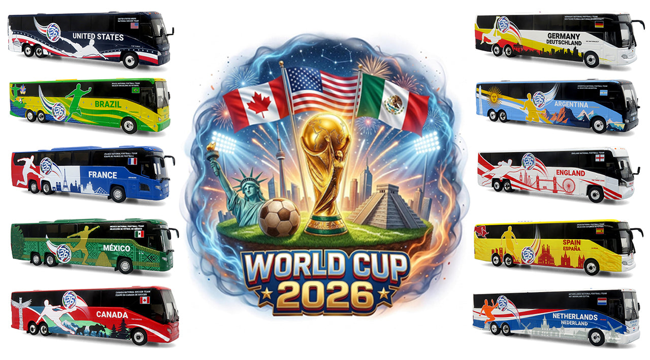 World Cup 2026: All 10 National Team Bus Bundle 1:87 (HO) Diecast Model Buses by Iconic Replicas