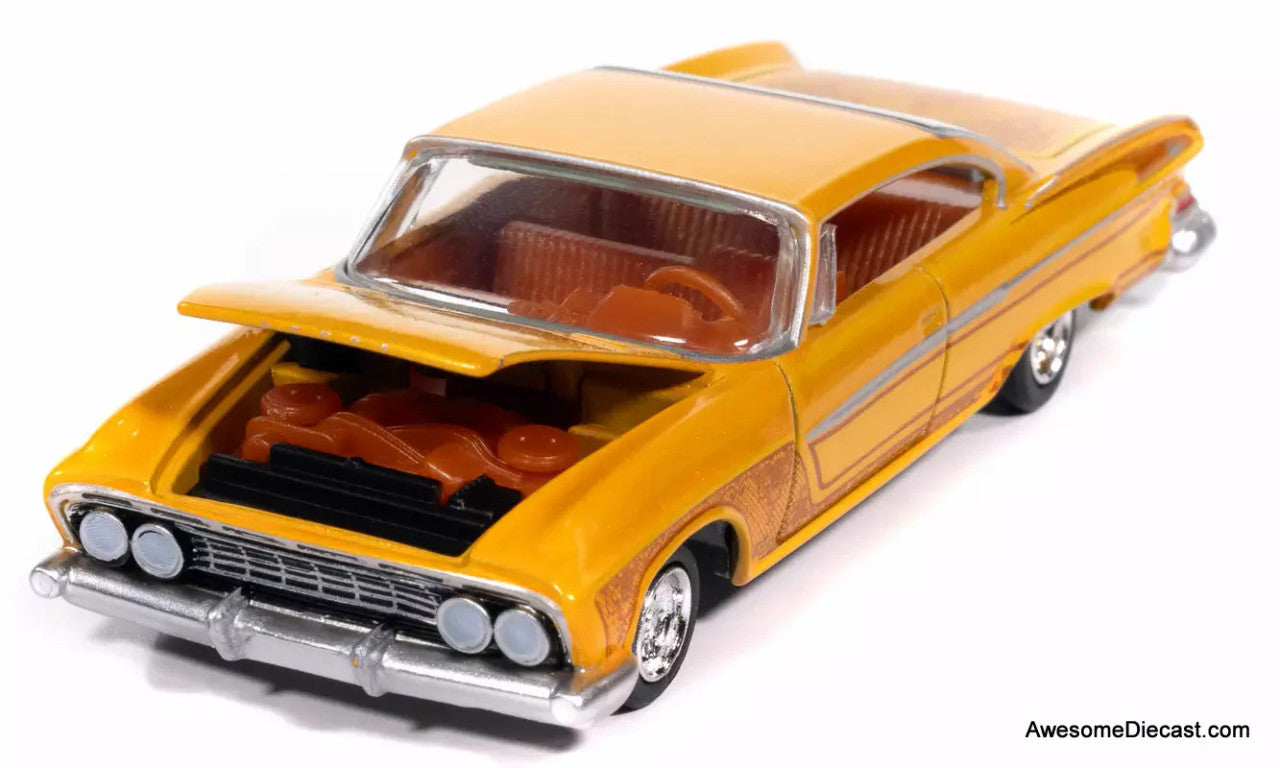 1961 Dodge Dart Phoenix, Mango Smoothie Metallic (Low Raider Graphics) 1:64 Diecast Model Car by Auto World