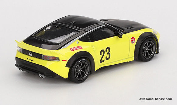 Nissan Z LB-Nation Works #23, Ikazuchi Yellow 1:64 Diecast Model Car by Mini GT