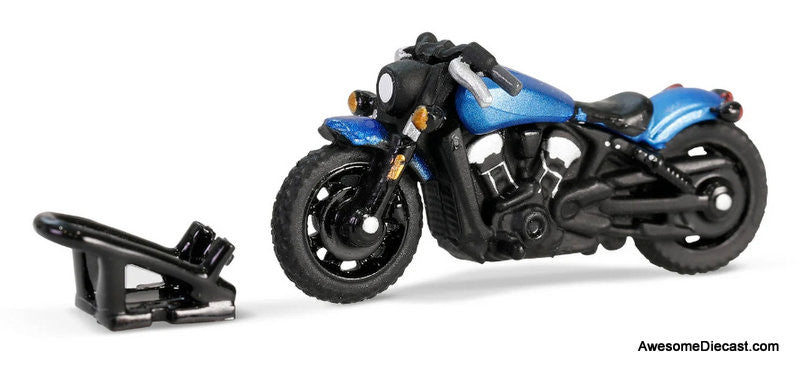 2021 Ford Bronco Black Diamond w/Utility Trailer & Motorcycle, Velocity Blue 1:64 Diecast Model Vehicle by Greenlight