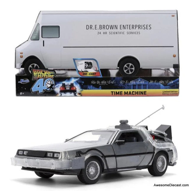 Back to the Future 40th Anniversary DeLorean Time Machine w/Doc Brown's Truck 1:24 Diecast Model Car by Jada Toys