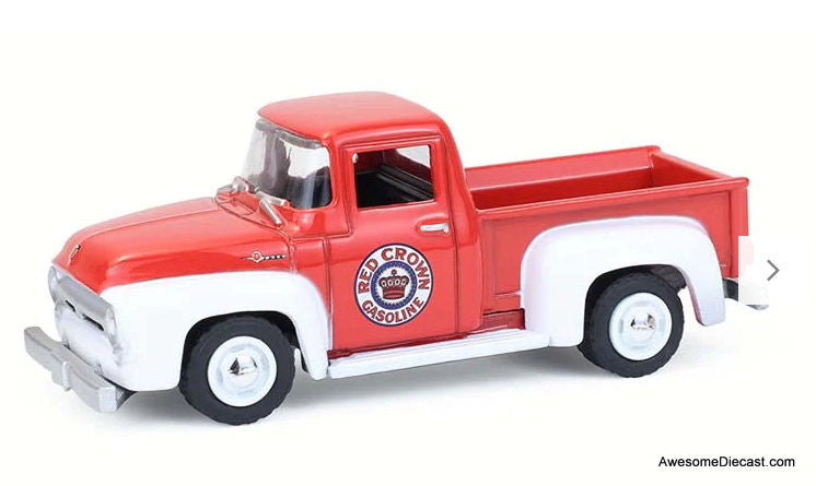 1954 Ford F-100 Pick-Up, Red/White: Red Crown Gasoline 1:64 Diecast Model Truck by Greenlight