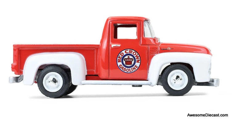 1954 Ford F-100 Pick-Up, Red/White: Red Crown Gasoline 1:64 Diecast Model Truck by Greenlight
