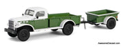 1950 Dodge Power Wagon w/ 1/4 Ton Cargo Trailer, Green & White 1:64 Diecast Model Truck by Greenlight