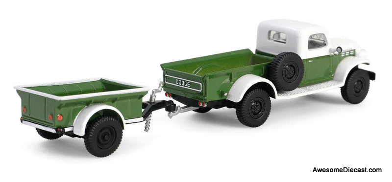 1950 Dodge Power Wagon w/ 1/4 Ton Cargo Trailer, Green & White 1:64 Diecast Model Truck by Greenlight