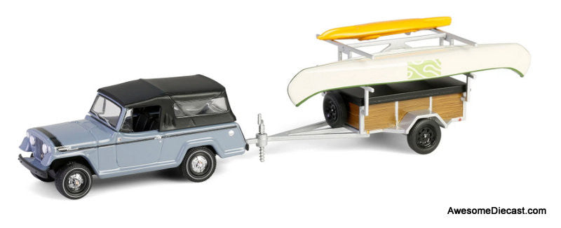 1968 Jeep Jeepster Commando SC-1 w/Canoe Trailer, Gray 1:64 Diecast Model Car by Greenlight