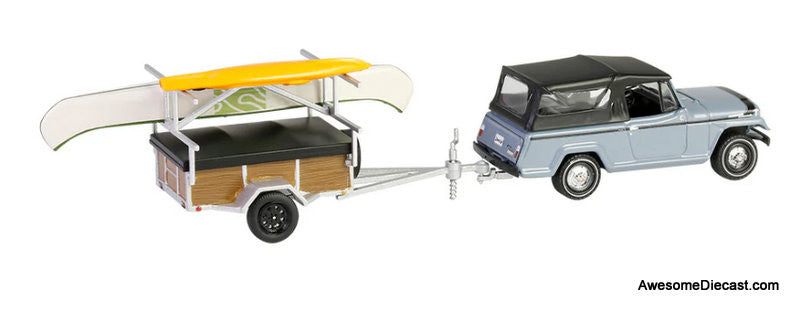 1968 Jeep Jeepster Commando SC-1 w/Canoe Trailer, Gray 1:64 Diecast Model Car by Greenlight
