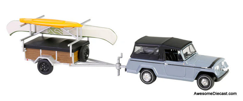 1968 Jeep Jeepster Commando SC-1 w/Canoe Trailer, Gray 1:64 Diecast Model Car by Greenlight