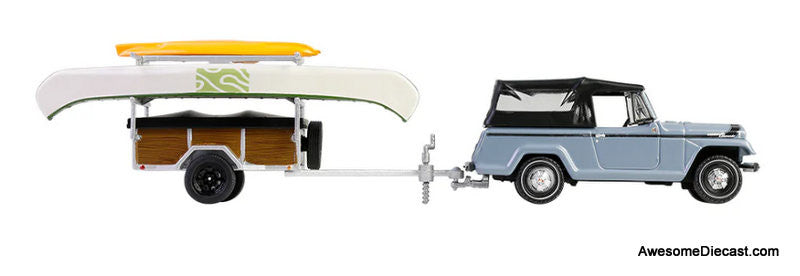 1968 Jeep Jeepster Commando SC-1 w/Canoe Trailer, Gray 1:64 Diecast Model Car by Greenlight