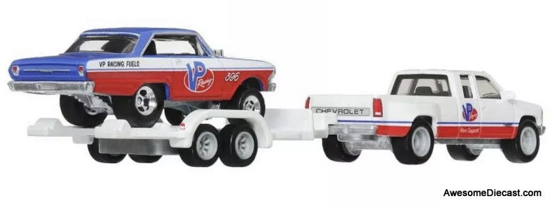 Hot Wheels Premium 1963 Chevrolet Nova & 1988 Chevrolet Silverado 3500 w/Trailer 1:64 Diecast Model Vehicles by Hot Wheels