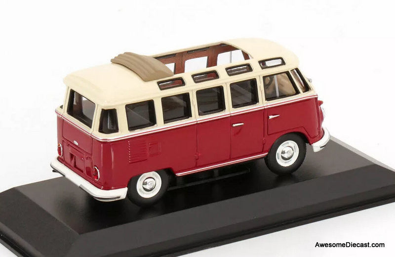 1963 Volkswagen T1 Samba Bus, Beige/Red 1:43 Diecast Model Car by Minichamps