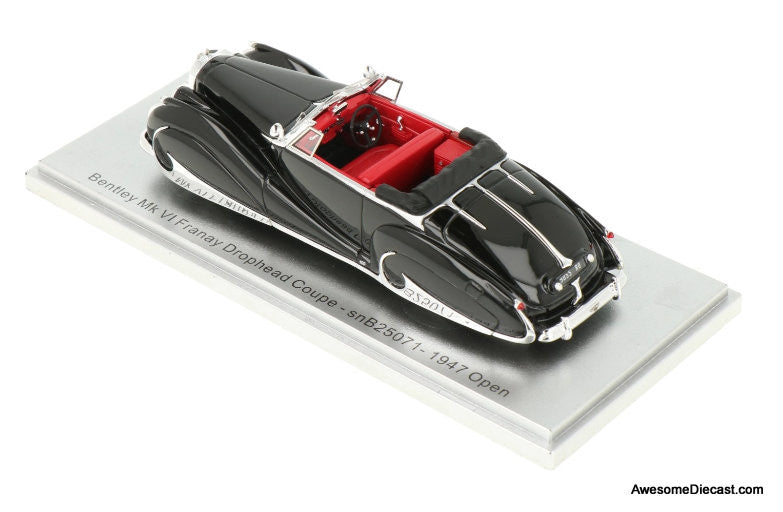 1947 Bentley MK VI sn.B25071 Franay Drophead Coupe Cabriolet (Open Top), Black 1:43 Resin Cast Model Car by Kess