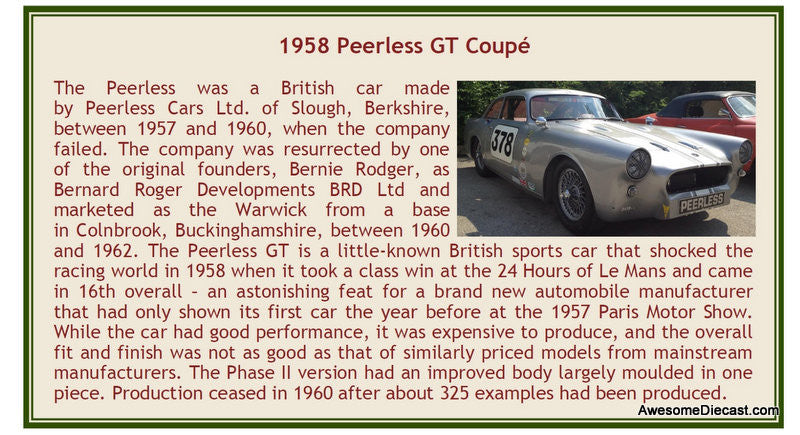 1958 Peerless GT Coupe, Silver 1:43 Resin Cast Model Car by Esval Models