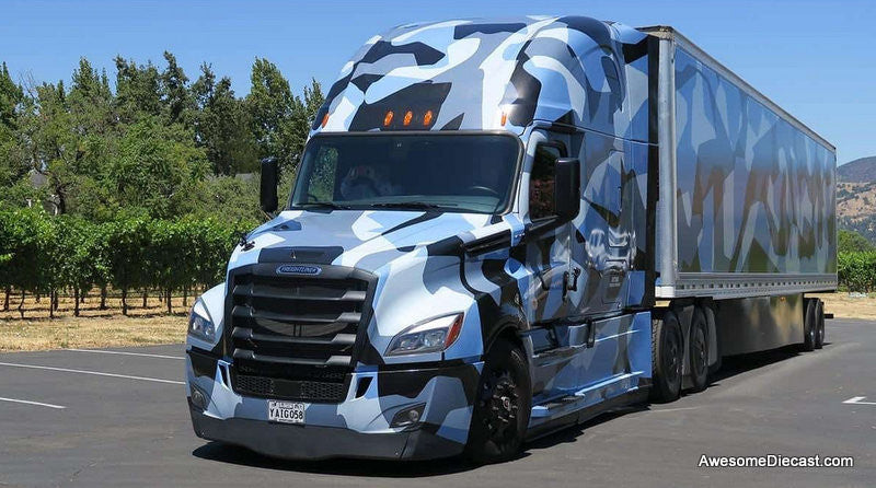 2018 Freightliner Cascadia Sleeper Tractor, Blue Camouflage 1:43 Diecast Model Truck by Hachette