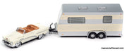 1953 Buick Super Convertible w/Camper Trailer, Majestic White 1:64 Diecast Model Car by Johnny Lightning