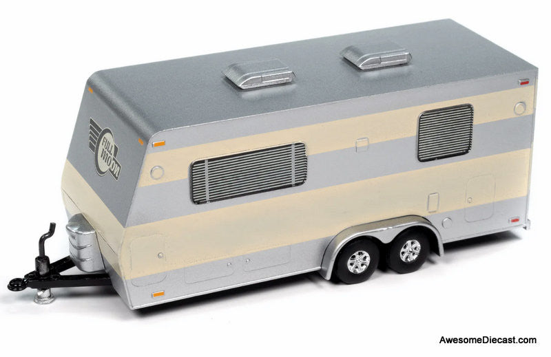 1953 Buick Super Convertible w/Camper Trailer, Majestic White 1:64 Diecast Model Car by Johnny Lightning