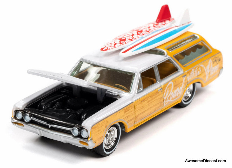 1964 Oldsmobile Vista Cruiser, Surfin' The Yellow w/Wood Paneling 1:64 Diecast Model Car by Johnny Lightning
