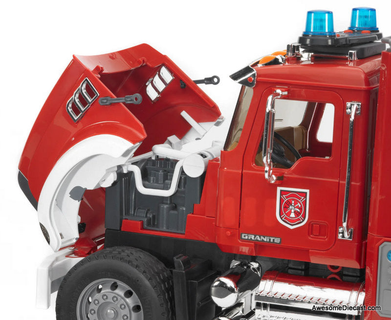 Mack Granite Fire Engine w/Ladder, Pump, Light & Sound Module 1:16 ABS Plastic Model Fire Truck by Bruder