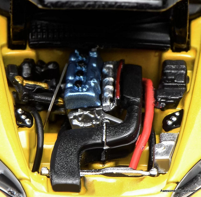 Honda S2000, Yellow/Carbon Fiber J's Racing 1:64 Diecast Model Car by MotorHelix
