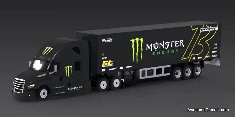 Freightliner Cascadia Sleeper Tractor w/53'Trailer: Monster Energy 1:64 Diecast Model Truck by Time Micro