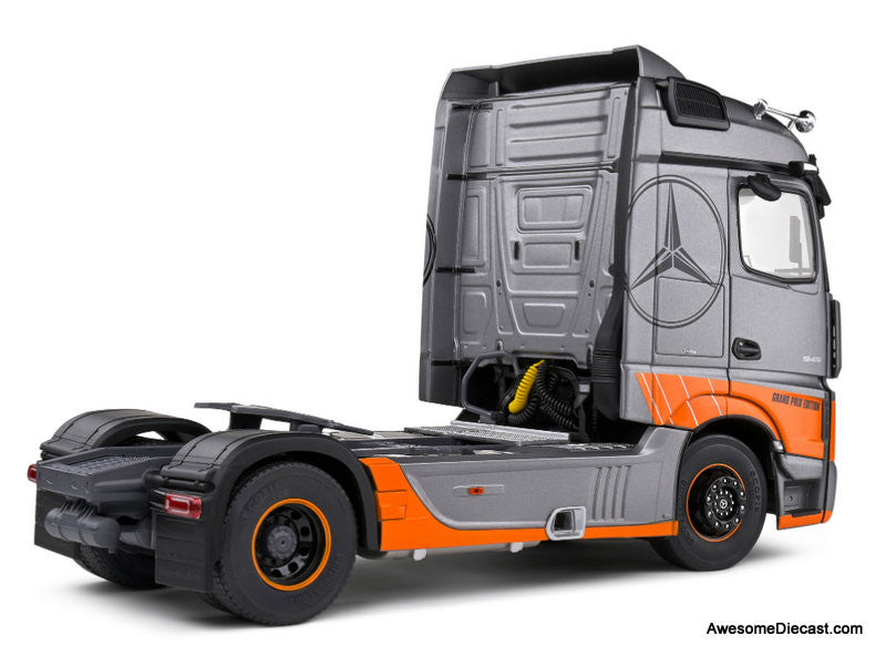 2019 Mercedes Benz Actros Tractor, Gray/Orange: Grand Prix Edition 1:24 Diecast Model Truck by Solido