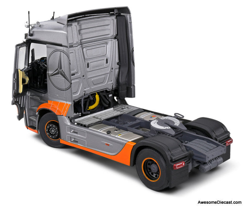 2019 Mercedes Benz Actros Tractor, Gray/Orange: Grand Prix Edition 1:24 Diecast Model Truck by Solido